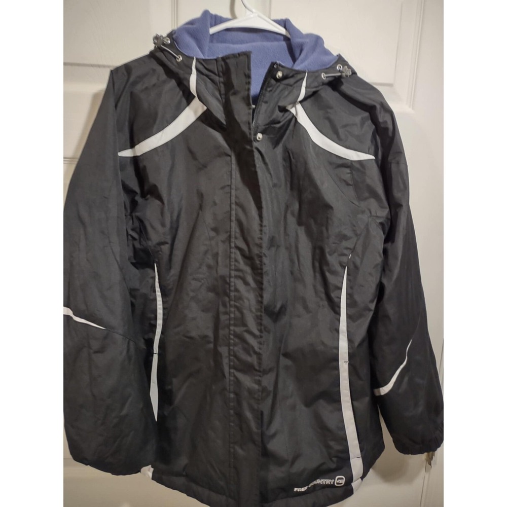 Free Country Womens 3-in-1 Systems Jacket Black Purple Fleece Liner Hooded‎ Coat